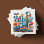 Desert Blooms Saguaro Serenade Tile<br><div class="desc">Welcome to the artistry of 'Desert Blooms Saguaro Serenade, ' one of six captivating ceramic tile designs from our cherished collection. Each tile is an artisanal portrayal of the desert's vibrant ecosystem, with a lush ensemble of cacti, blossoms, and fauna rendered in a kaleidoscope of rich, tactile colours. The 'Saguaro...</div>