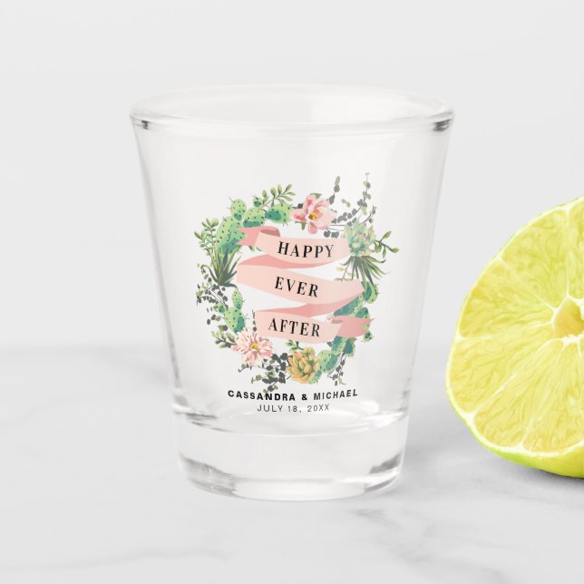 Desert Blooms Wreath Wedding Shot Glass (Front)