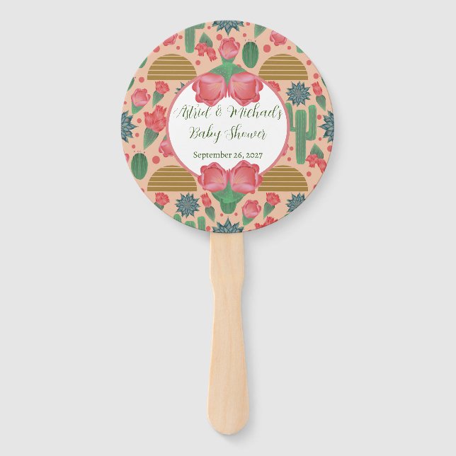 Desert Blush Pink Floral Baby Shower Decoration Hand Fan (Front)
