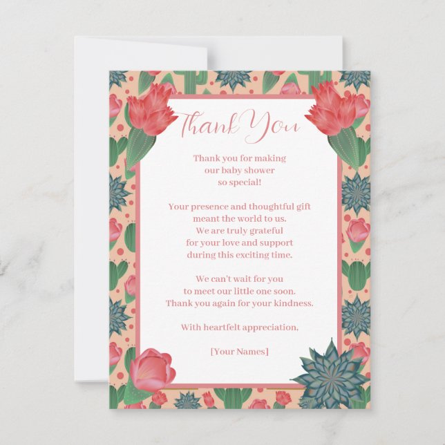 Desert Blush Pink Floral Baby Shower Thank You Card (Front)