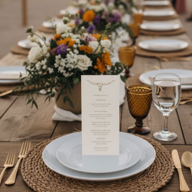 Desert Boho Cow Skull Wedding Menu Card (Desert Boho Cow Skull Wedding Menu Card)