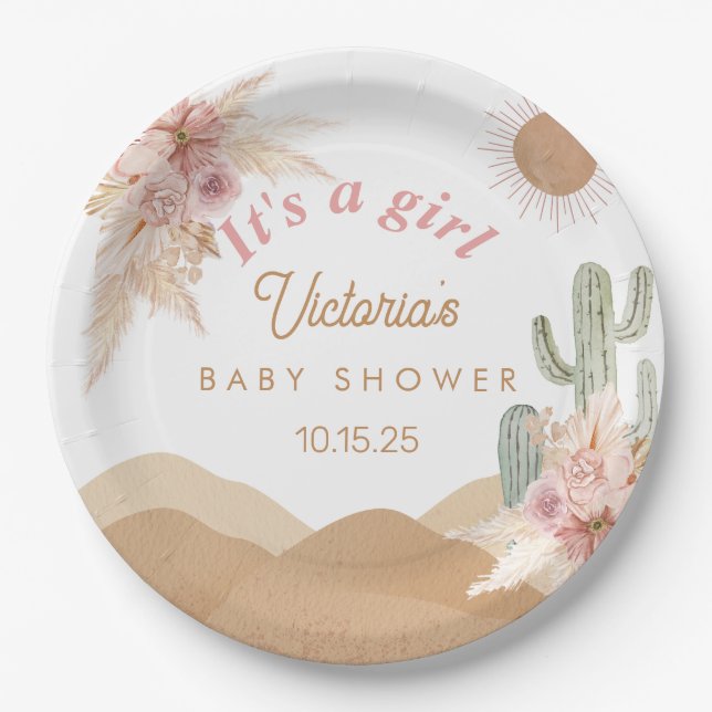 Desert Boho Girl Baby Shower Southwestern Arizona Paper Plate (Front)