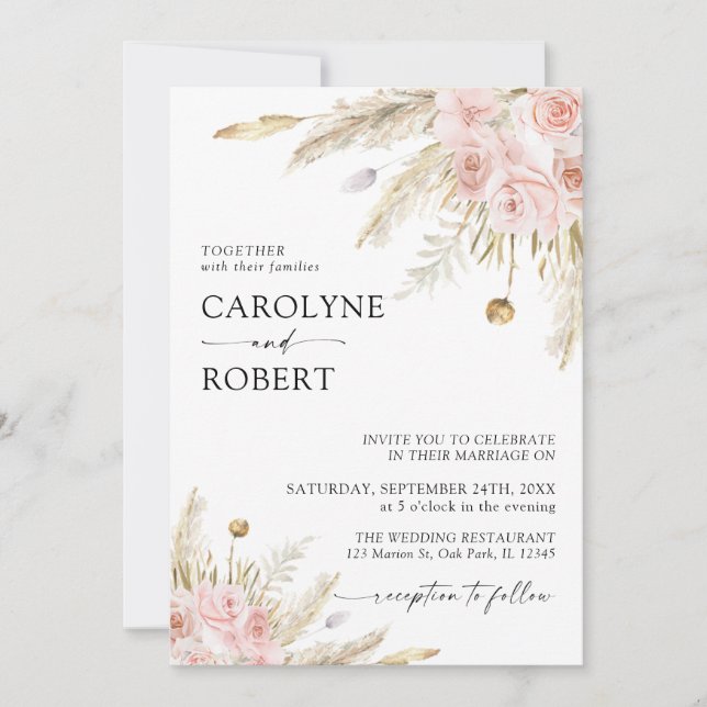 Desert Boho Pampas Grass Terracotta Wedding Invitation (Front)