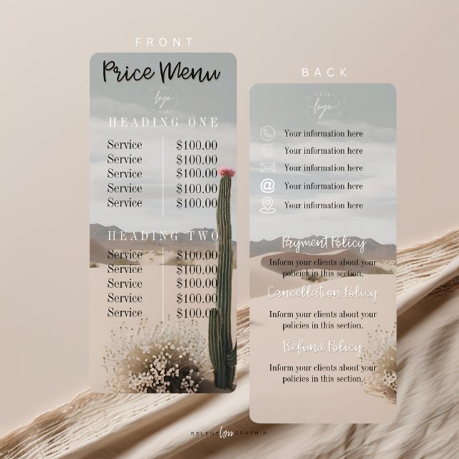 Desert | Boho | Price Menu | Policy Sheet (Creator Uploaded)
