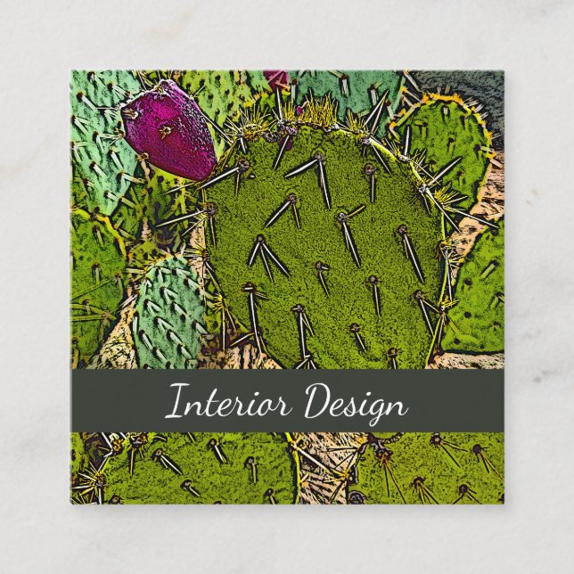 Desert Botanical Cactus Interior Designer Square Business Card (Front)
