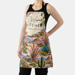 Desert Botanical Cactus & Wildfloral Custom Text Apron