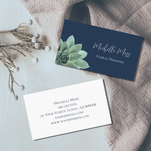 Desert Botanical Succulent Elegant Navy Blue Business Card