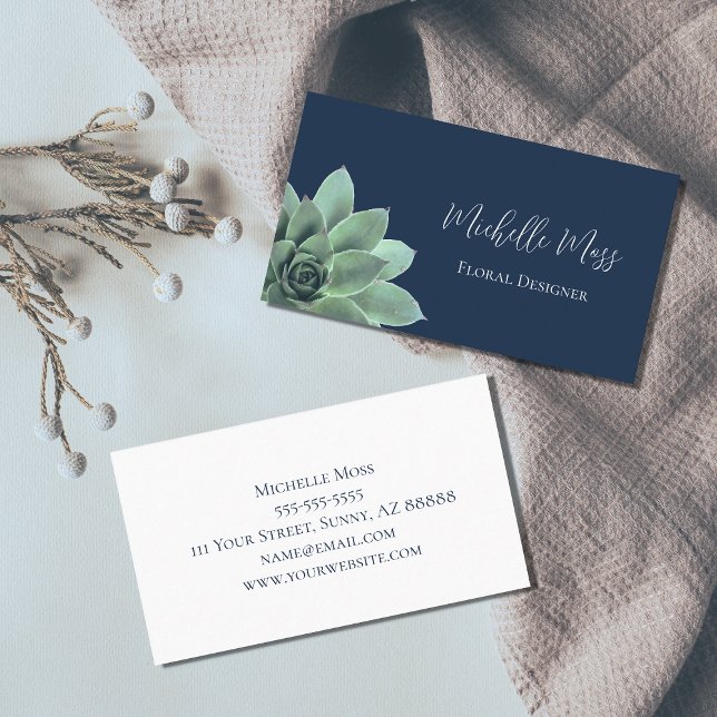 Desert Botanical Succulent Elegant Navy Blue  Business Card (Creator Uploaded)