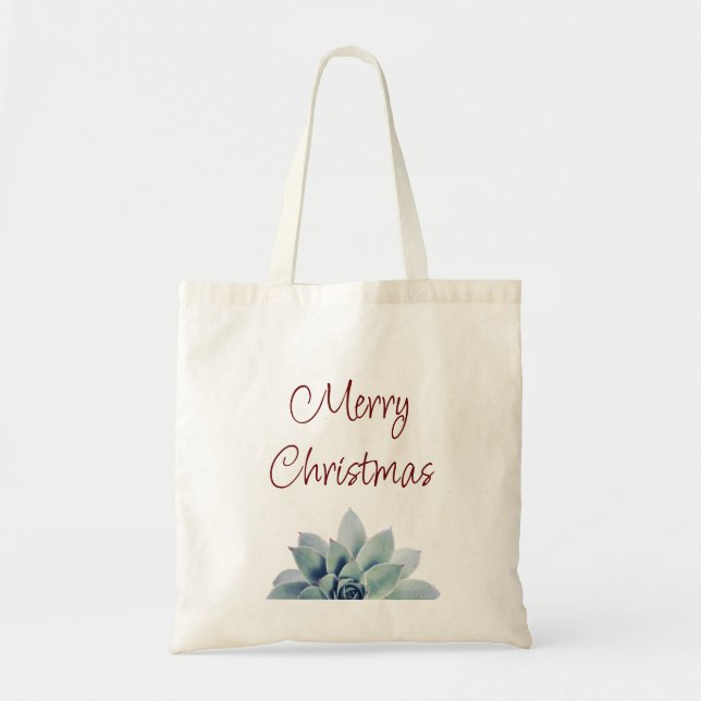 Desert Botanical Succulent Merry Christmas Tote Bag (Front)