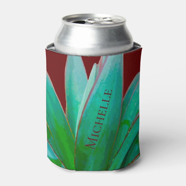 Desert Botanical Succulent Red Personalised Can Cooler (Can Front)