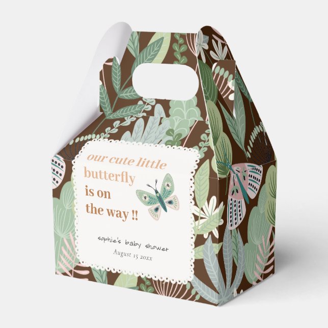 Desert Brown Retro Butterfly Garden Baby Shower Favour Box (Front Side)