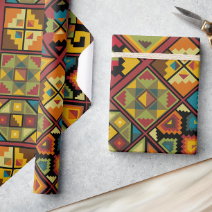 Desert Brown Turquoise Pattern Fun Birthday Wrapping Paper