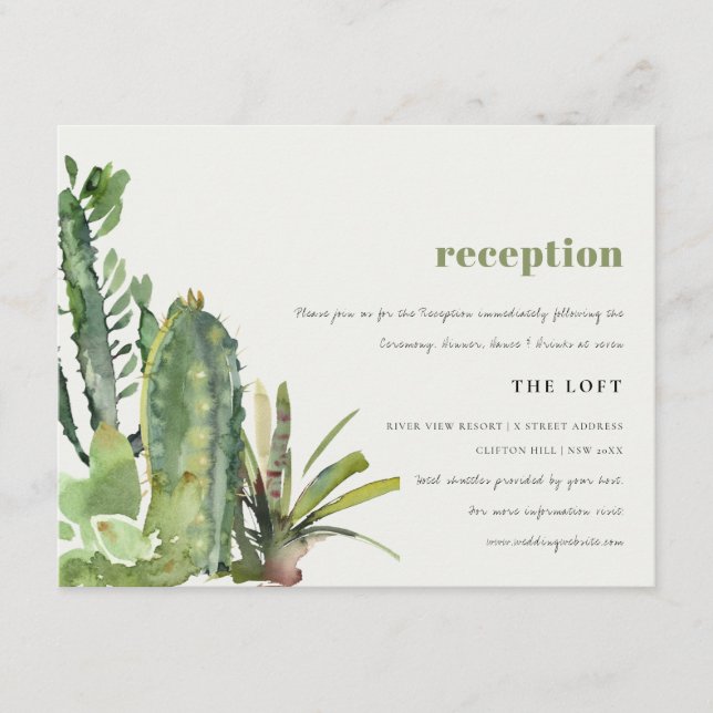 DESERT CACTI FOLIAGE WATERCOLOR WEDDING RECEPTION ENCLOSURE CARD (Front)