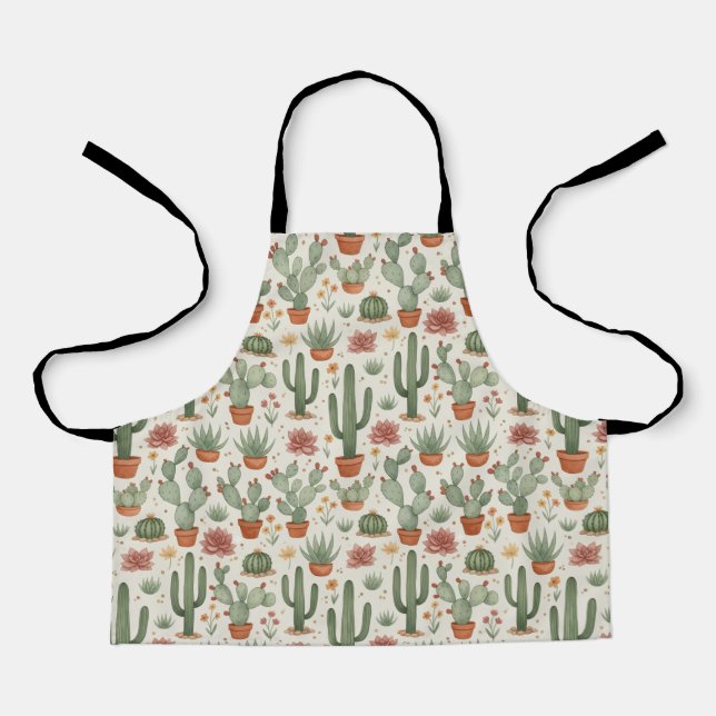 Desert Cacti Succulent Seamless Pattern Apron (Front)