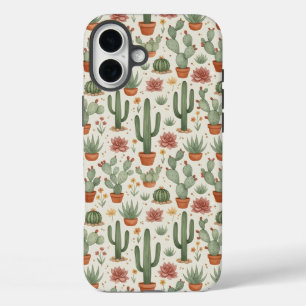 Desert Cacti Succulent Seamless Pattern iPhone 16 Plus Case