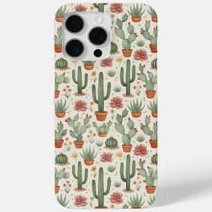 Desert Cacti Succulent Seamless Pattern iPhone 15 Pro Max Case