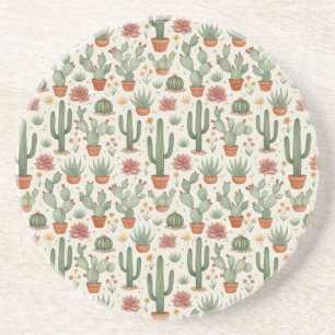 Desert Cacti Succulent Seamless Pattern Coaster
