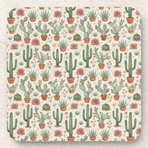 Desert Cacti Succulent Seamless Pattern Coaster
