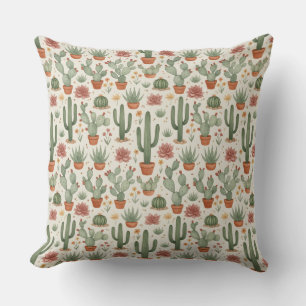 Desert Cacti Succulent Seamless Pattern Cushion