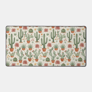 Desert Cacti Succulent Seamless Pattern Desk Mat