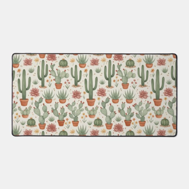Desert Cacti Succulent Seamless Pattern Desk Mat (Front)
