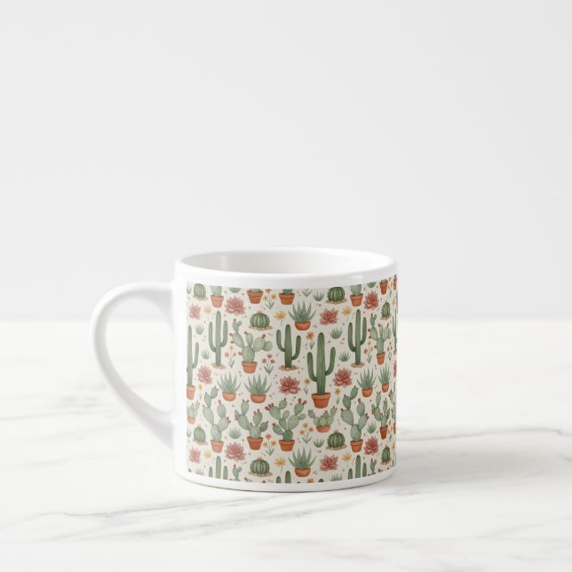 Desert Cacti Succulent Seamless Pattern Espresso Cup (Left)