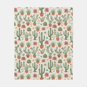 Desert Cacti Succulent Seamless Pattern Fleece Blanket