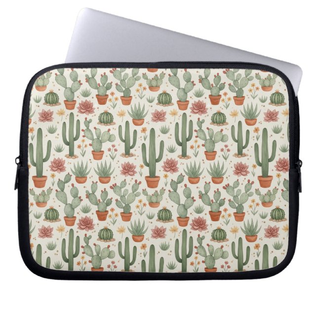 Desert Cacti Succulent Seamless Pattern Laptop Sleeve (Front)