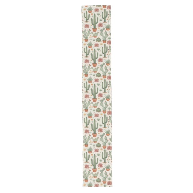 Desert Cacti Succulent Seamless Pattern Long Table Runner (Front)