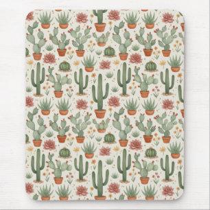 Desert Cacti Succulent Seamless Pattern Mouse Mat