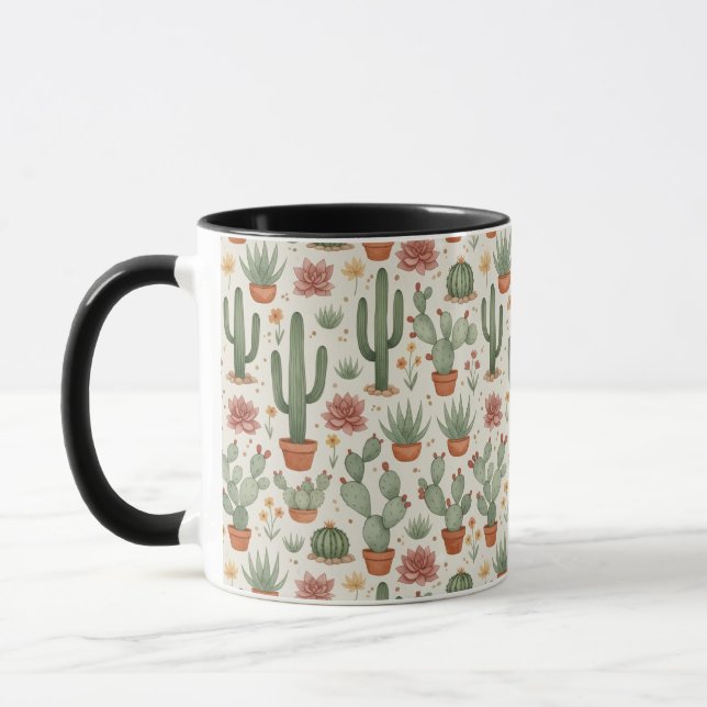 Desert Cacti Succulent Seamless Pattern Mug (Left)
