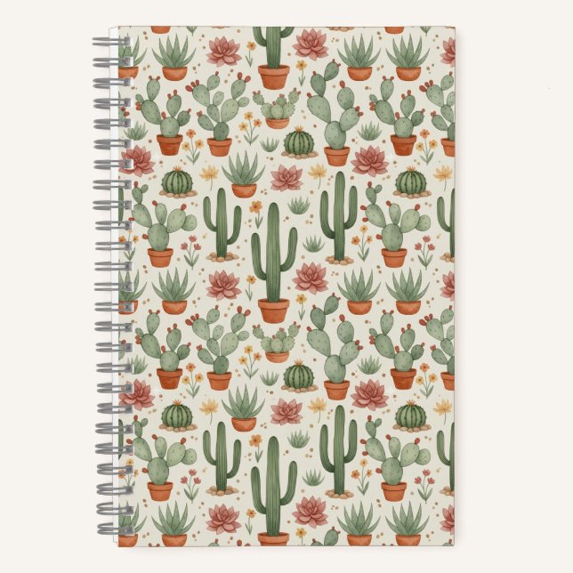 Desert Cacti Succulent Seamless Pattern Notebook (Front)