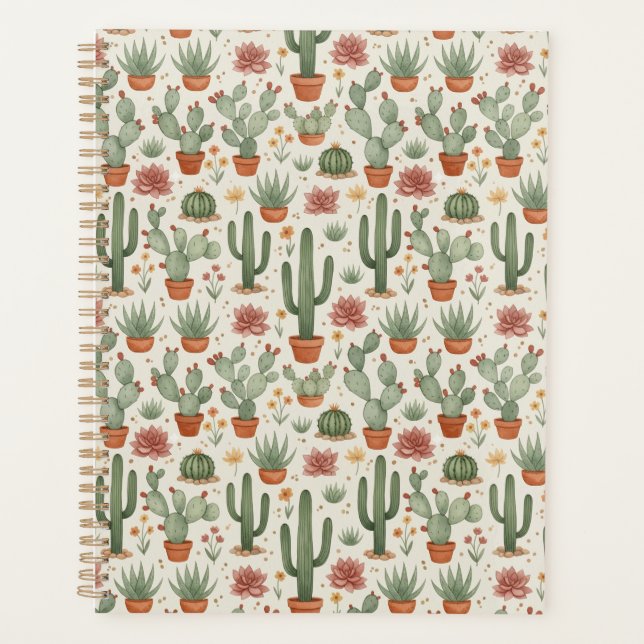 Desert Cacti Succulent Seamless Pattern Planner (Front)
