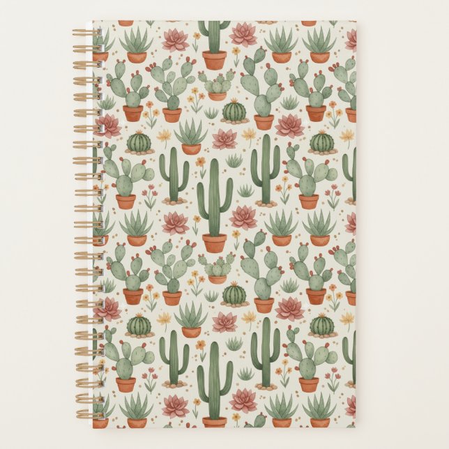 Desert Cacti Succulent Seamless Pattern Planner (Front)