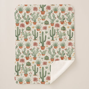 Desert Cacti Succulent Seamless Pattern Sherpa Blanket