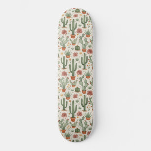 Desert Cacti Succulent Seamless Pattern Skateboard