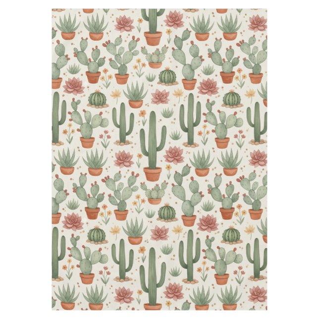 Desert Cacti Succulent Seamless Pattern Tablecloth (Front)