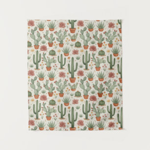 Desert Cacti Succulent Seamless Pattern Tapestry