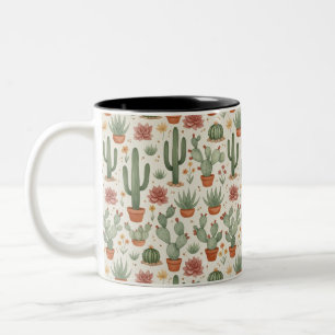 Desert Cacti Succulent Seamless Pattern Two-Tone Coffee Mug