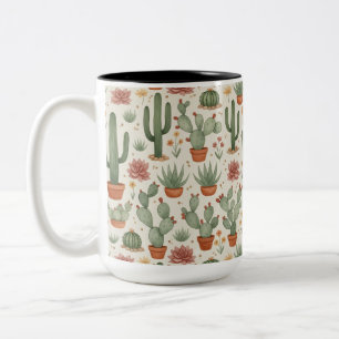 Desert Cacti Succulent Seamless Pattern Two-Tone Coffee Mug