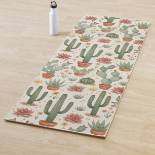 Desert Cacti Succulent Seamless Pattern Yoga Mat