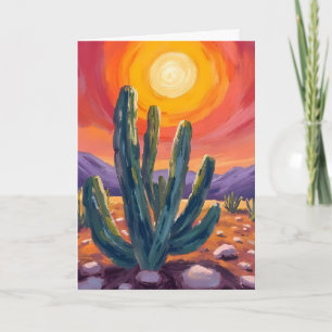 Desert Cacti Sunset Nature Landscape Painting Card