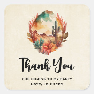 Desert Cactus and Mountain Party Thank You Square Sticker