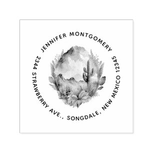 Desert Cactus and Mountains Name and Address Self-inking Stamp