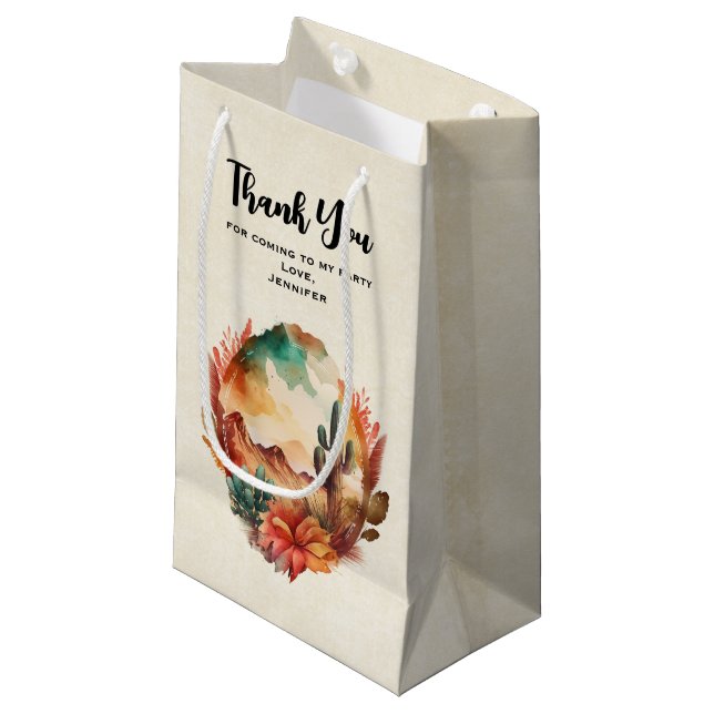 Desert Cactus and Mountains Party Thank You Small Gift Bag (Front Angled)