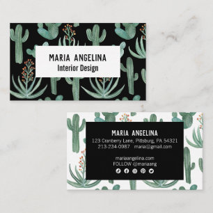 Desert Cactus and Succulents Watercolor Design Business Card