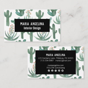 Desert Cactus and Succulents Watercolor Design  Business Card