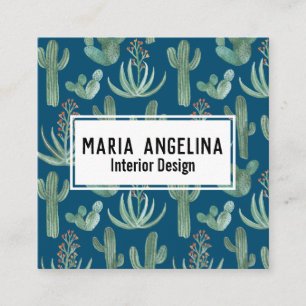 Desert Cactus and Succulents Watercolor Design Square Business Card