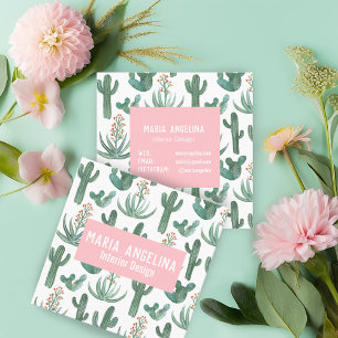Desert Cactus and Succulents Watercolor Design Square Business Card