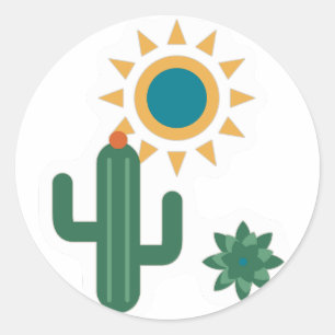 Desert Cactus and Sun Classic Round Sticker